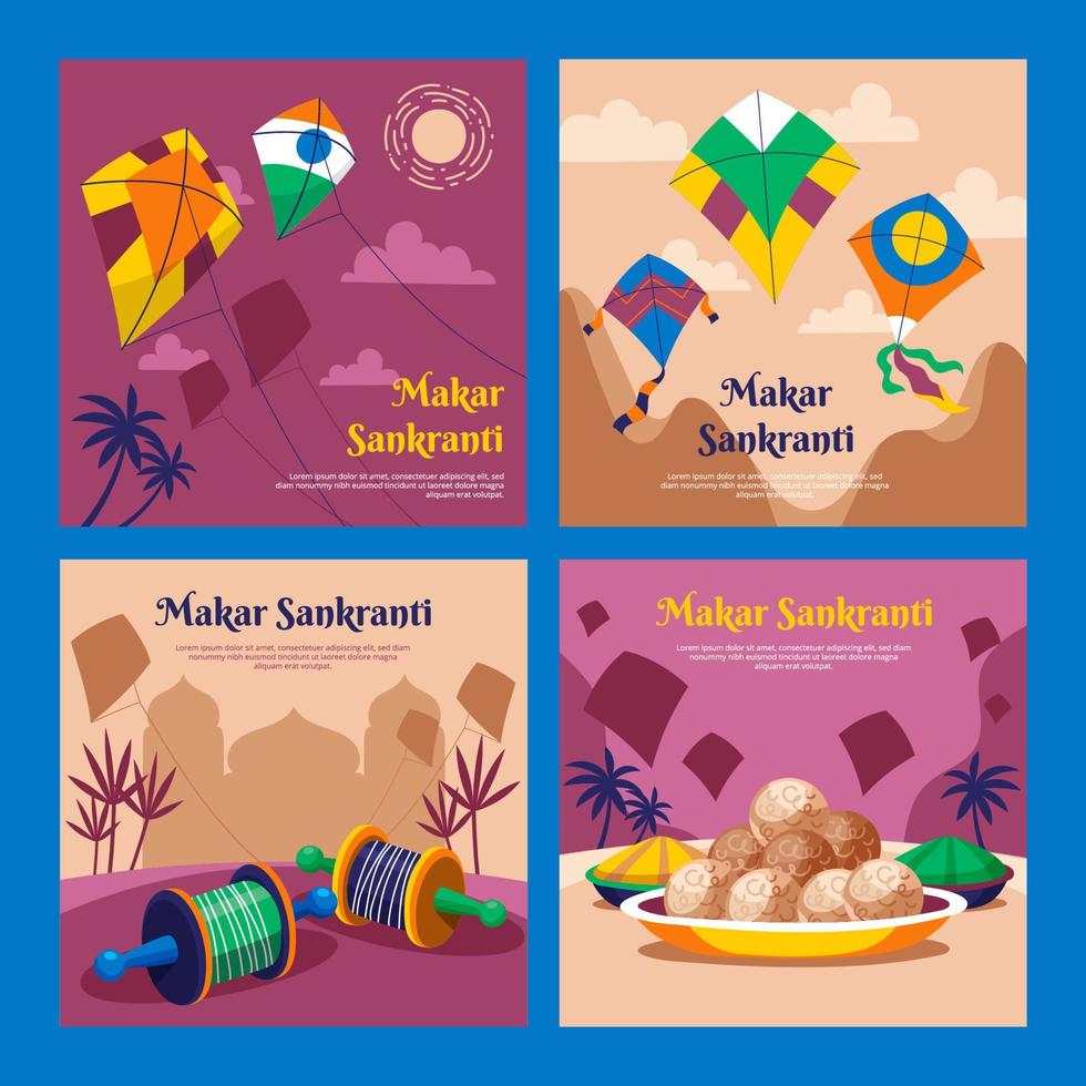 Makar Sankranti Social Media Set vector