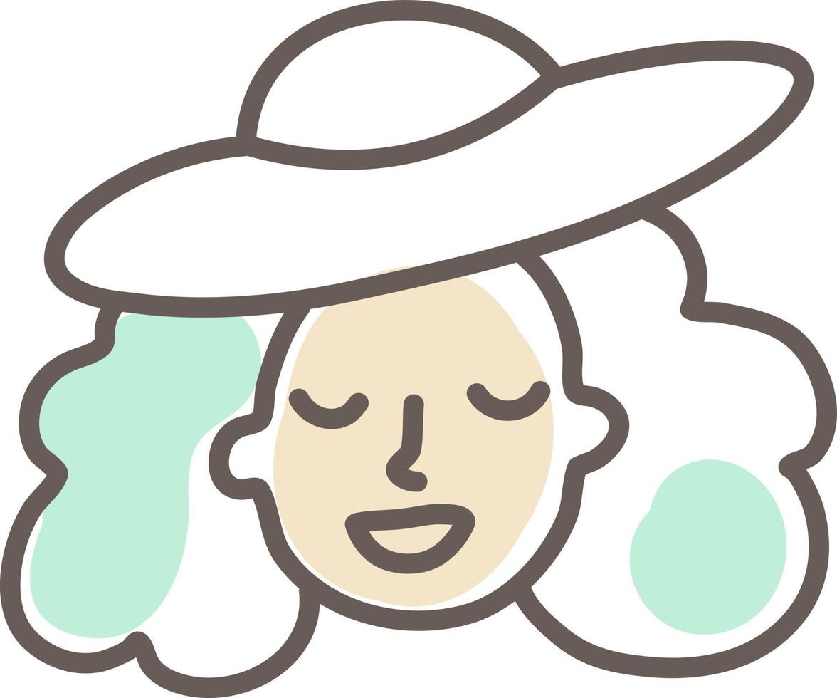 Grandma with fancy big hat, illustration, vector on a white background.