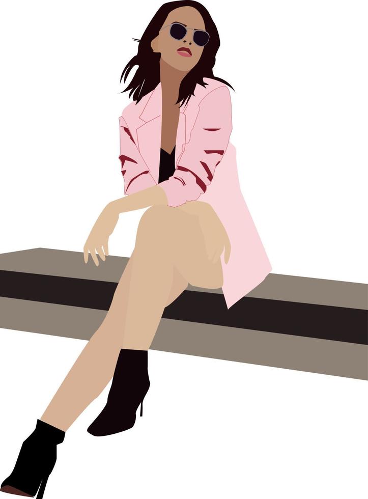 Girl in pink, illustration, vector on white background.