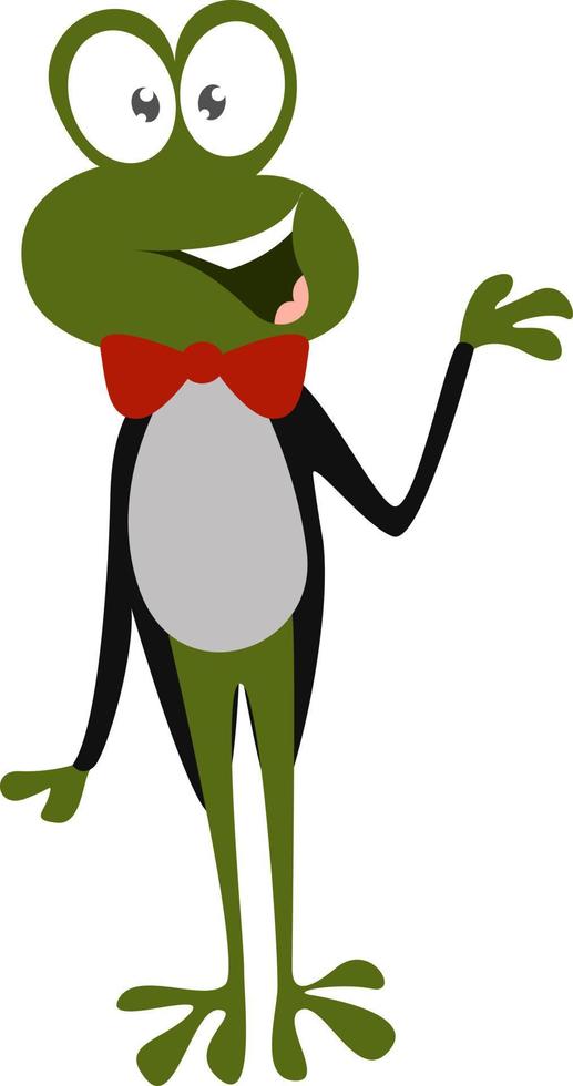 Frog with a bow tie , illustration, vector on white background