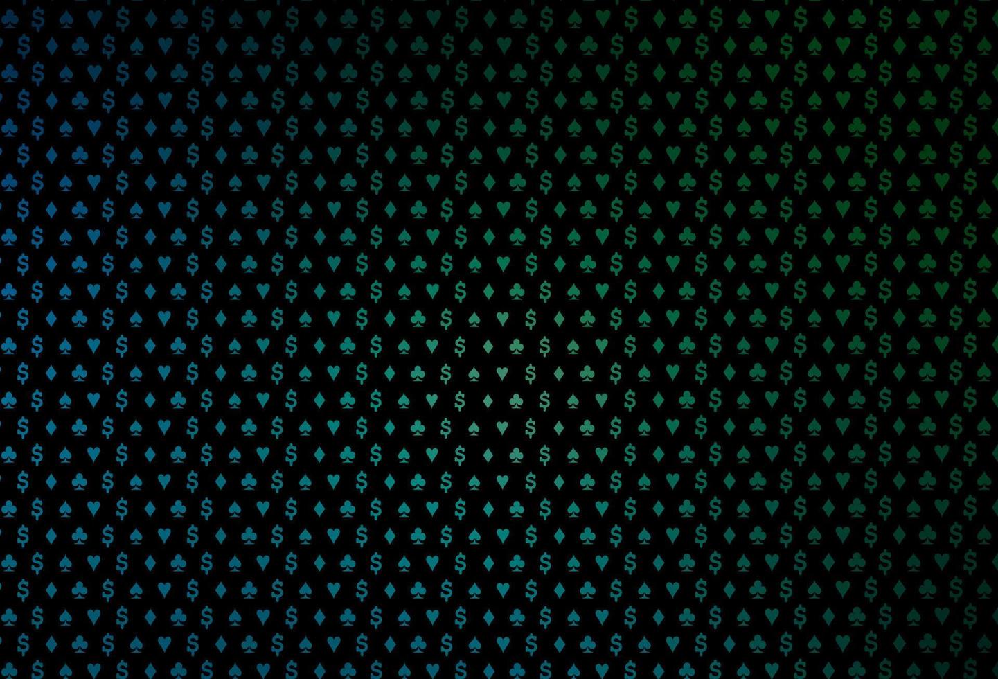 Dark blue, green vector template with poker symbols.