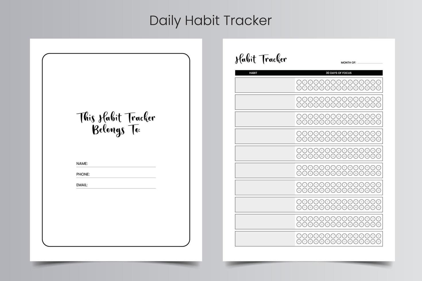 Daily Habit Tracker Log Book Template vector