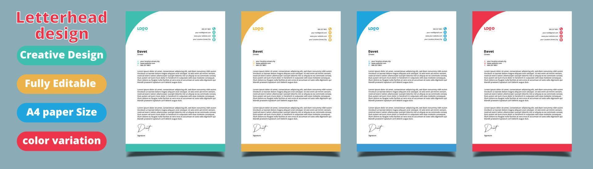 Clean and professional corporate company business letterhead template design with color variation bundle vector