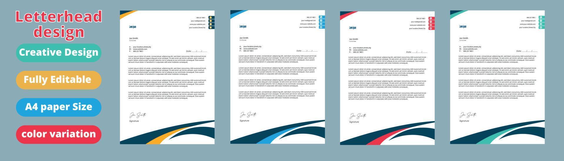 Clean and professional corporate company business letterhead template design with color variation bundle vector