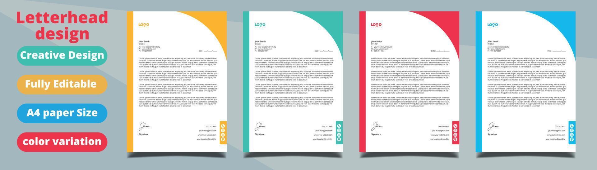 Clean and professional corporate company business letterhead template design with color variation bundle vector