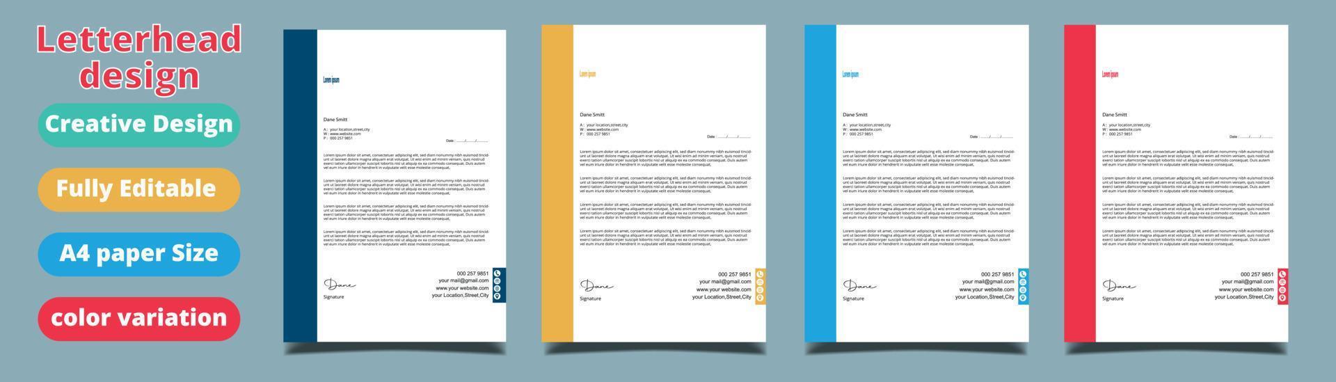 Clean and professional corporate company business letterhead template design with color variation bundle vector
