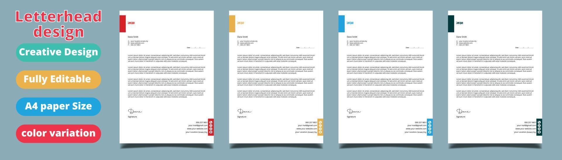 Clean and professional corporate company business letterhead template design with color variation bundle vector
