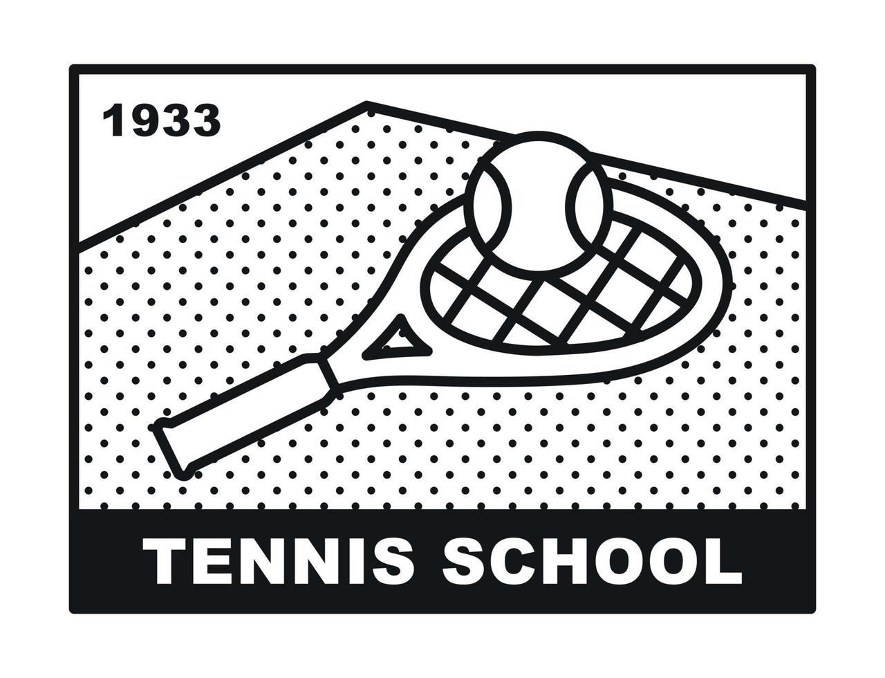 Tennis club logo. A racket and a ball are placed on the tennis court. vector