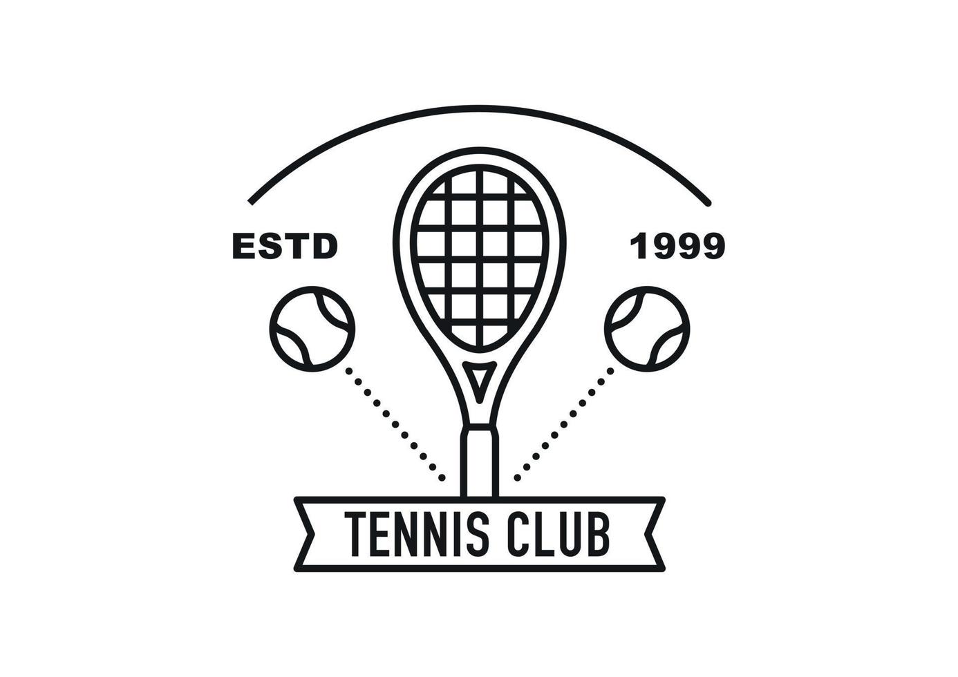 logotipo del club de tenis. hay una raqueta de tenis en el centro y la pelota rebota a su alrededor. vector