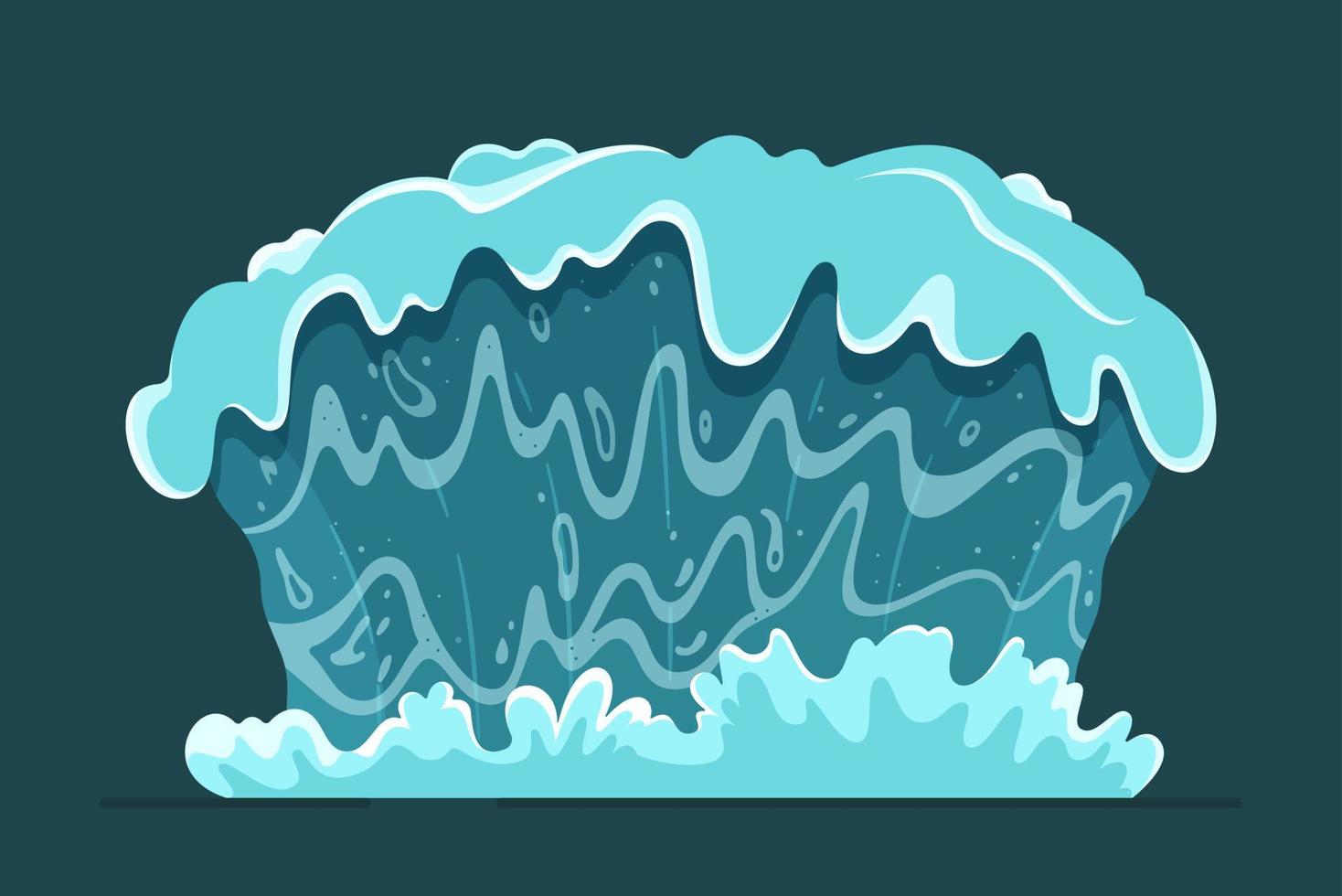 Vector illustration isoleted tsunami. Big blue ocean wave flat. Natural disaster. Concept on blue background.