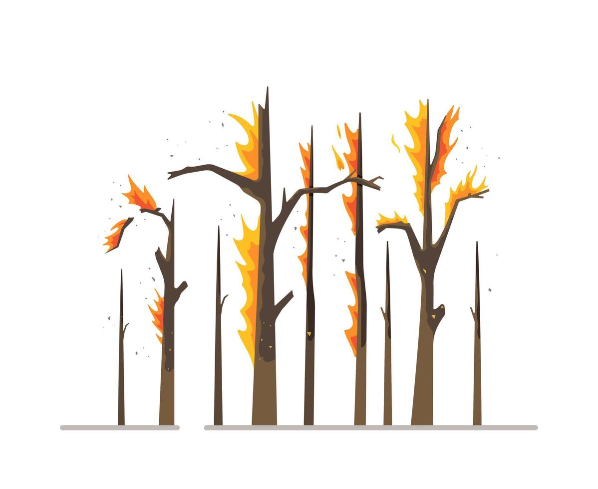 Vector illustration of burned trees. Dry burning trees isolated on white background.