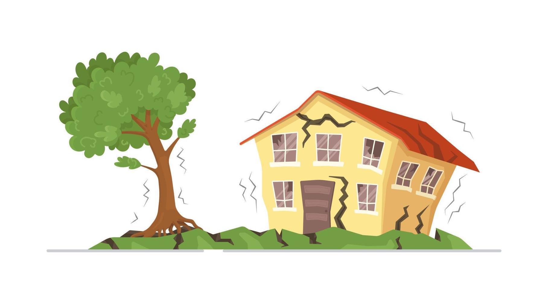 Vector illustration of house earthquakes. Concept on white background of earthquake effects.