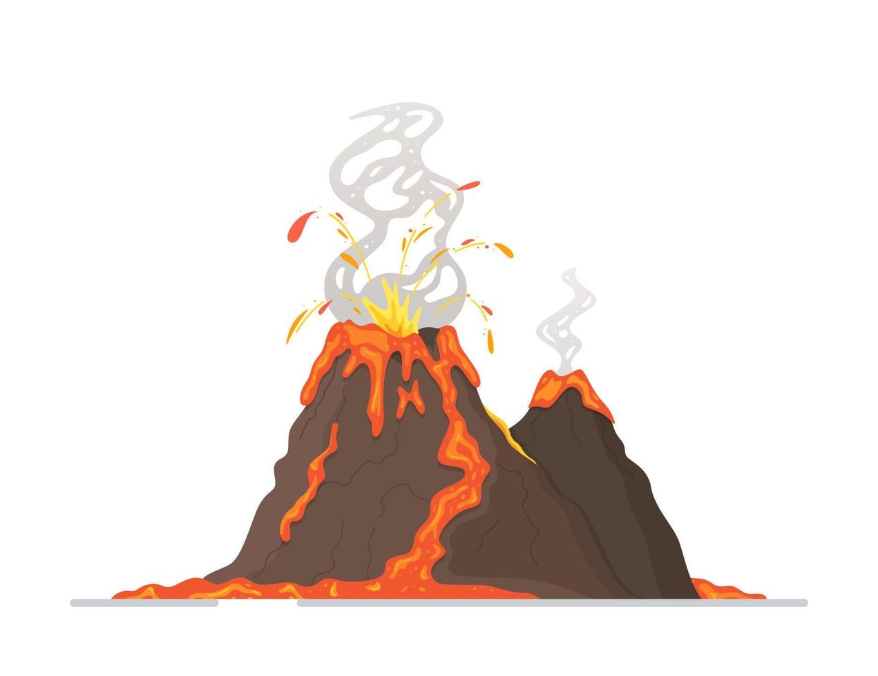 Vector illustration of an isolated volcano. Smoking volcano with flowing lava.