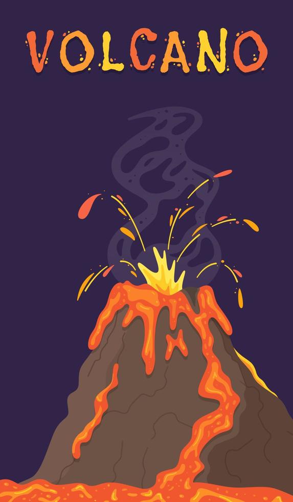 Vector illustration of the volcano flyer. Volcano eruption, seismic activity, natural disaster or disaster.