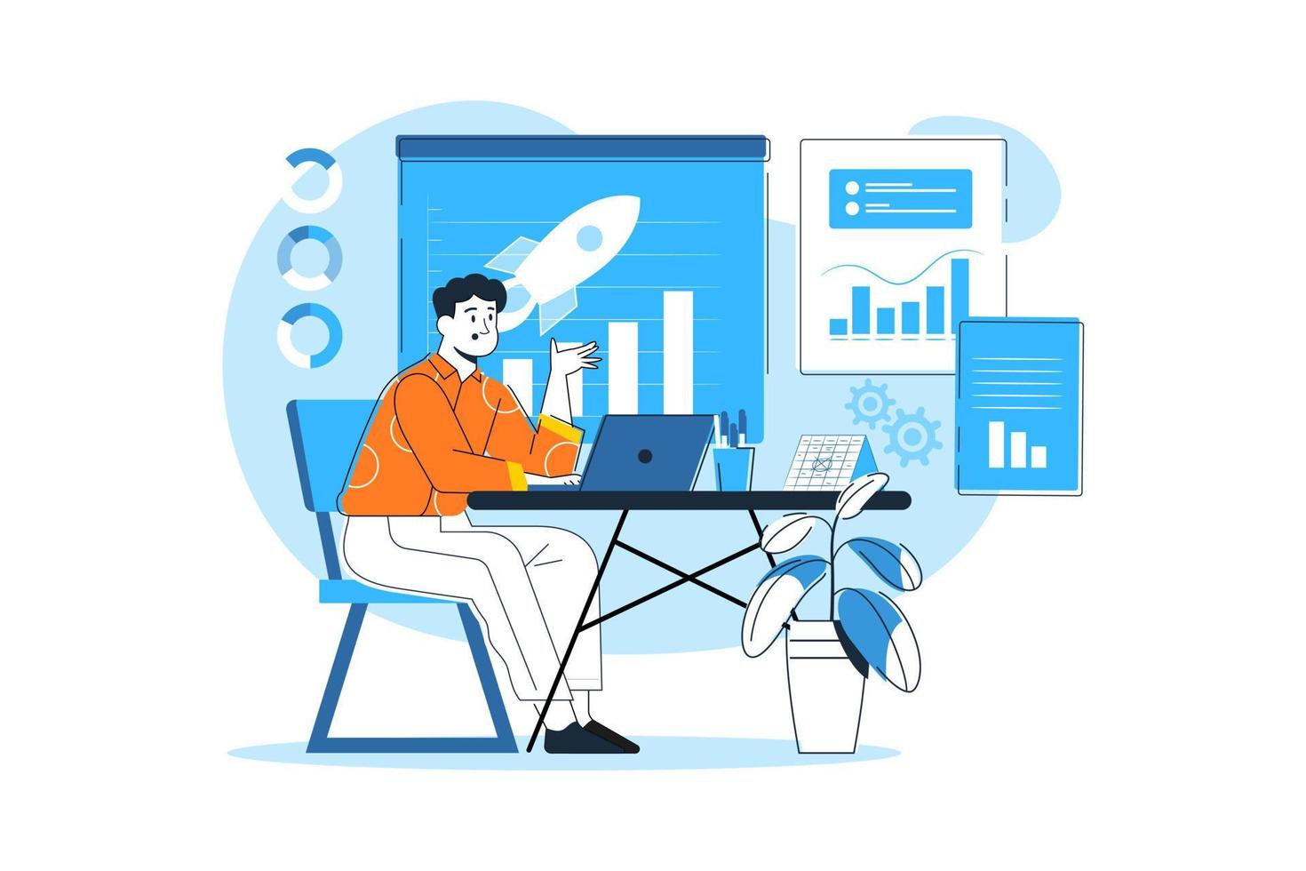 Man working on the business goal vector
