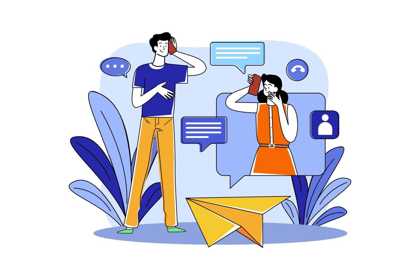 The guy calls his friends on the phone vector