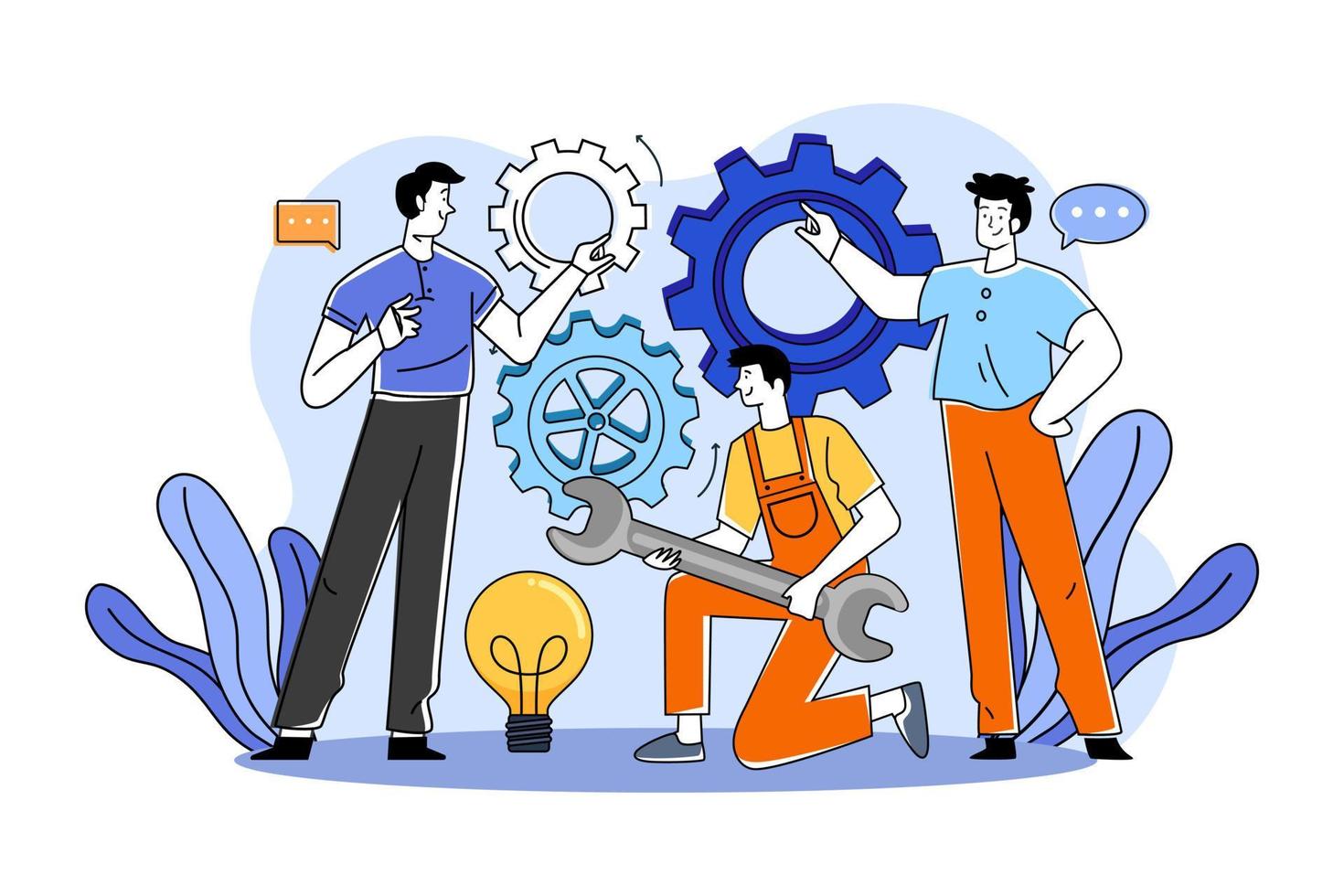 A group of workers working on projects in a team vector