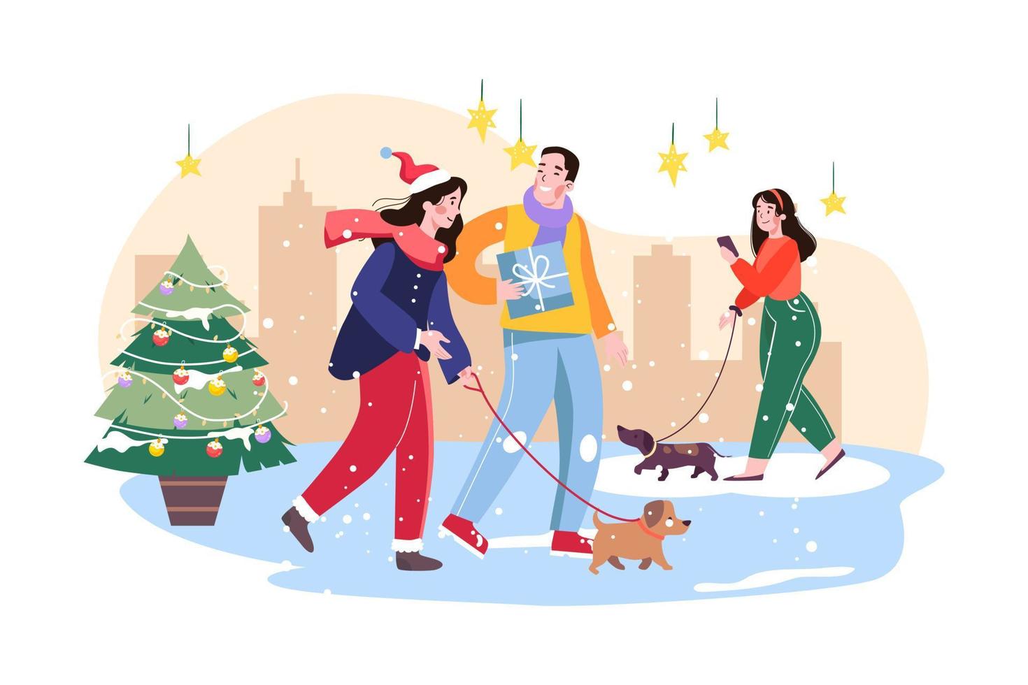 People go hang out on Christmas night vector