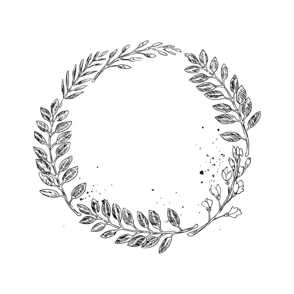 Monochrome of wreaths in sketch style vector