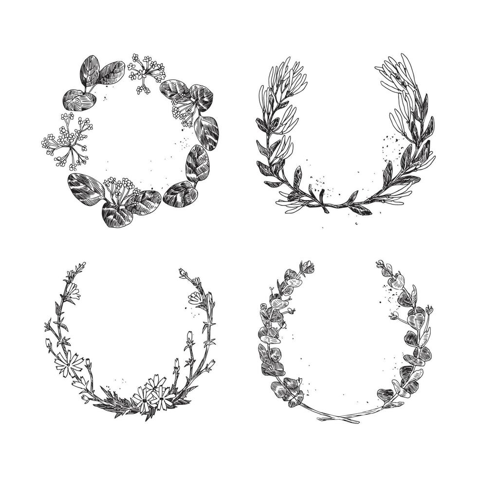 Wreaths Illustrations in Art Ink Style vector