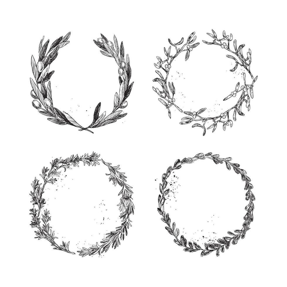 Wreaths Illustrations in Art Ink Style vector