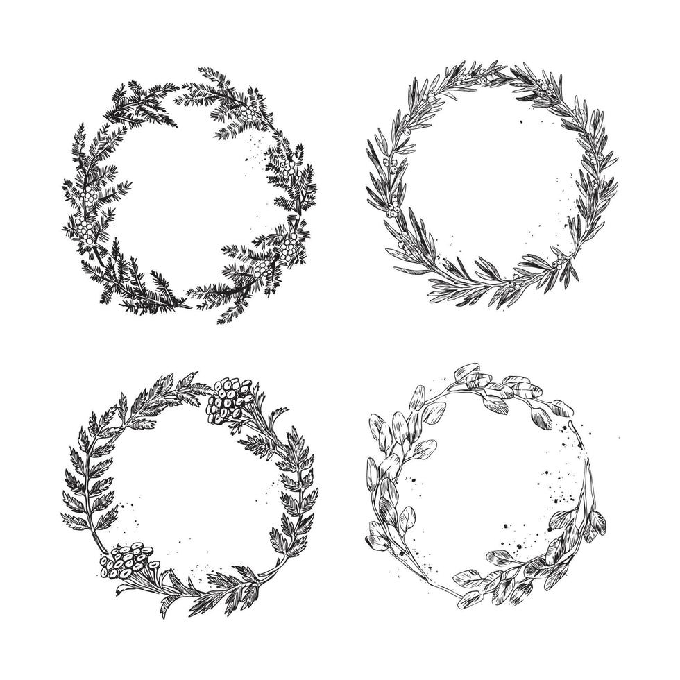 Wreaths Illustrations in Art Ink Style vector