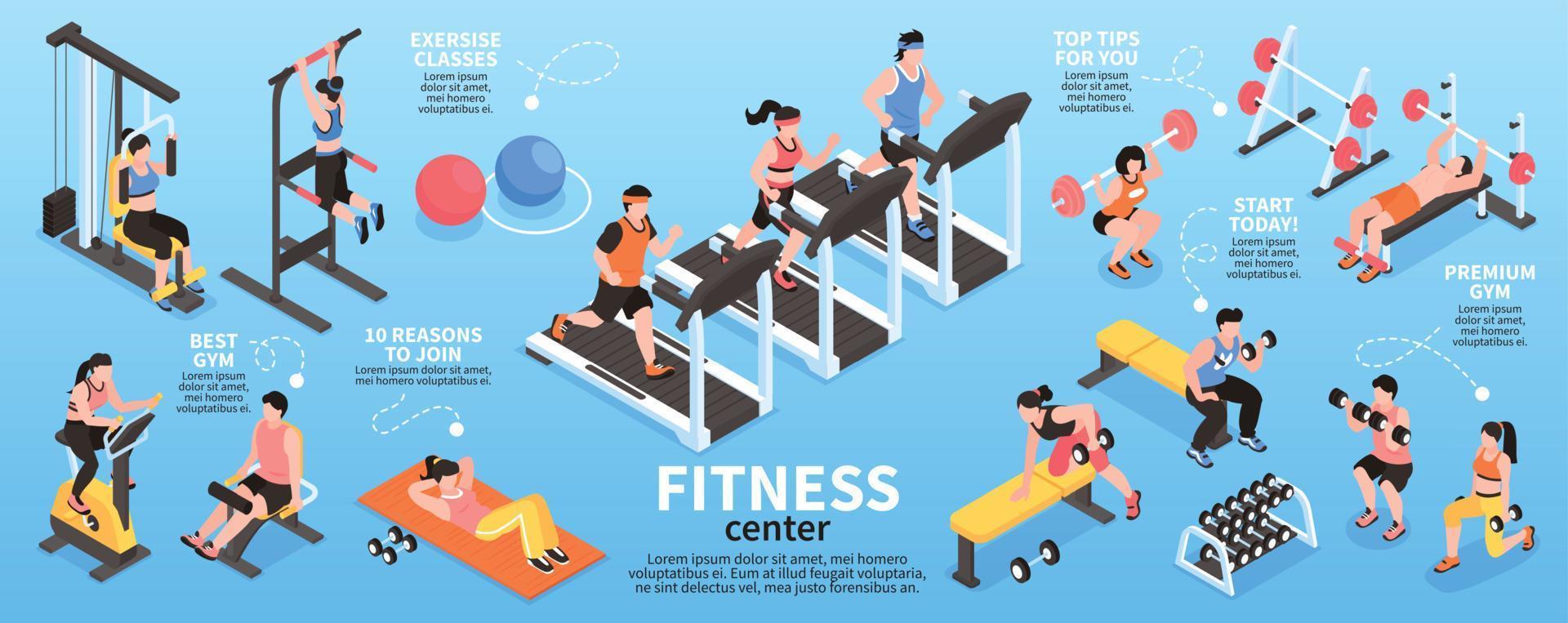 Isometric Gym Fitness Infographics vector