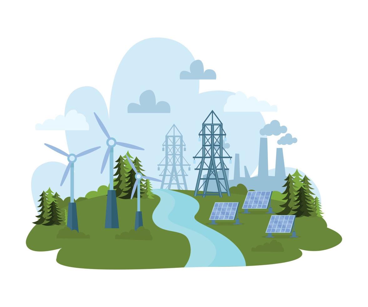 Renewable And Nonrenewable Resources Flat Composition vector