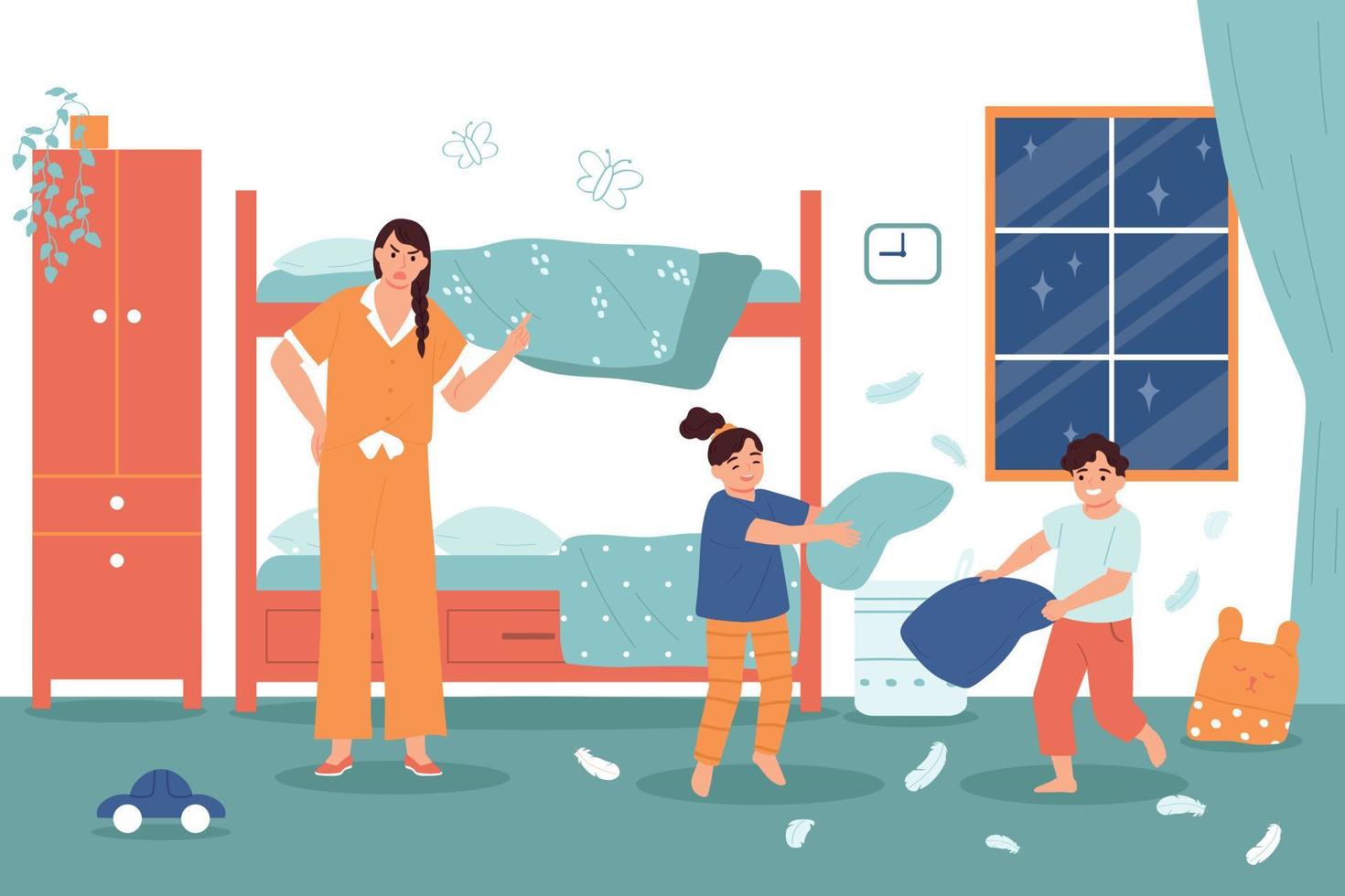 Pillow Fight Flat Illustration vector