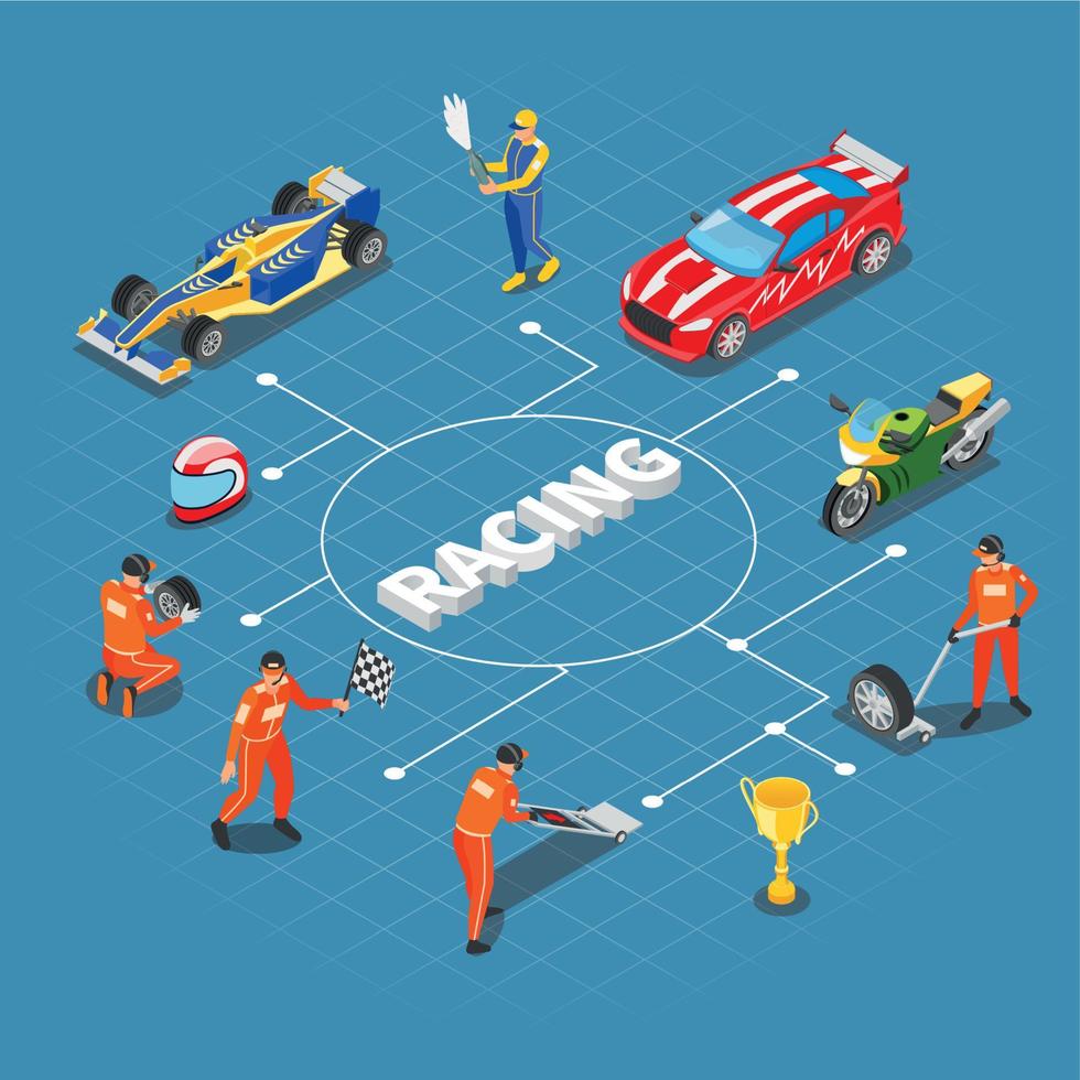 Racing Isometric Flowchart Composition vector