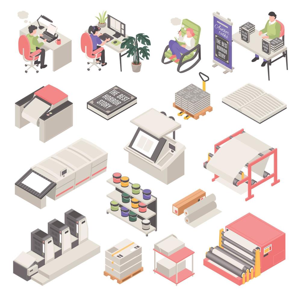 Isometric Printing House Set vector
