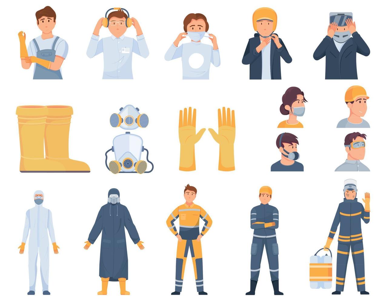 Protective Equipment Flat Icon Set vector