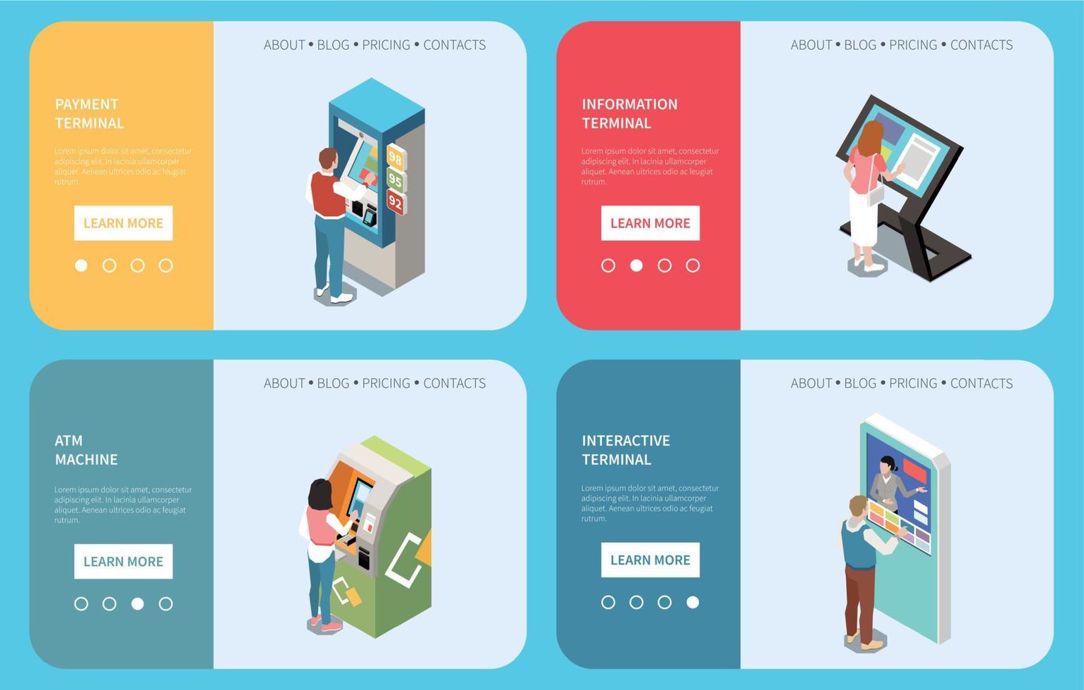 Isometric Self Service Terminals Banners vector