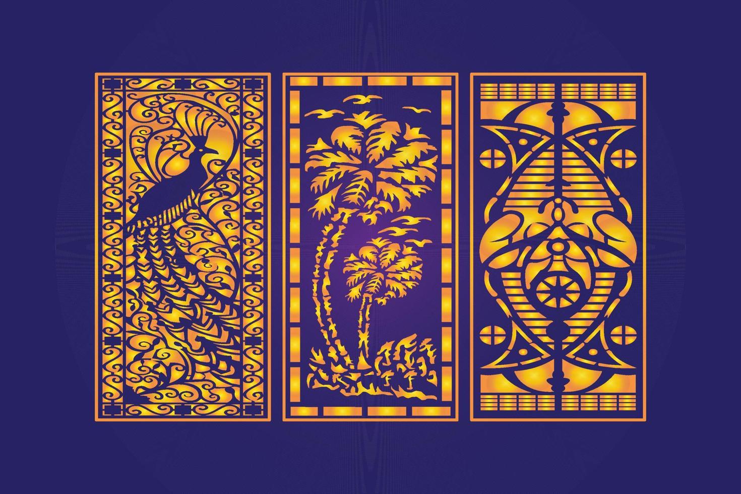 Islamic decorative laser cut panels template with abstract geometric texture and floral laser vector