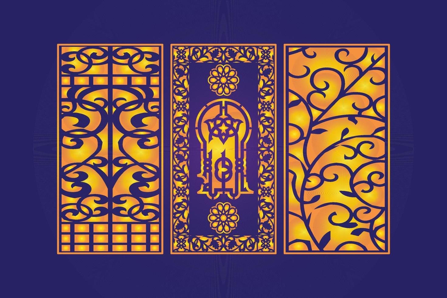 Islamic decorative laser cut panels template with abstract geometric texture and floral laser vector
