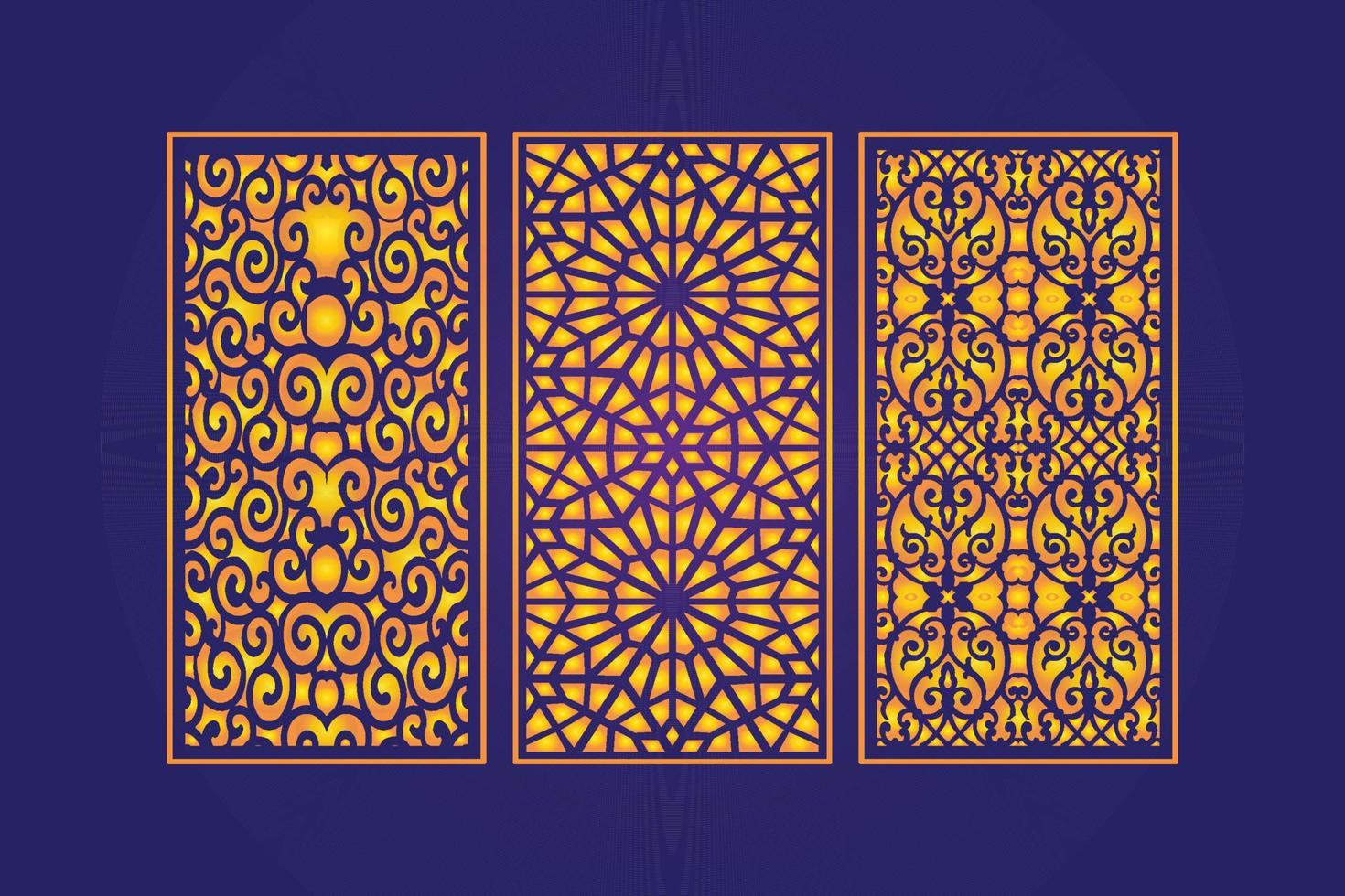 Islamic decorative laser cut panels template with abstract geometric texture and floral laser vector