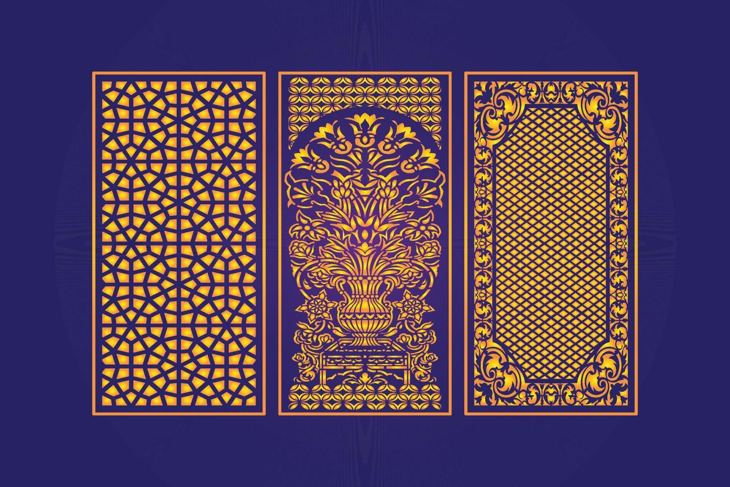 plantilla de paneles de corte láser decorativos islámicos con textura geométrica abstracta y láser floral vector