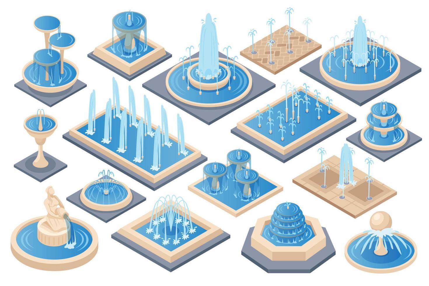 Isometric Fountain Set vector