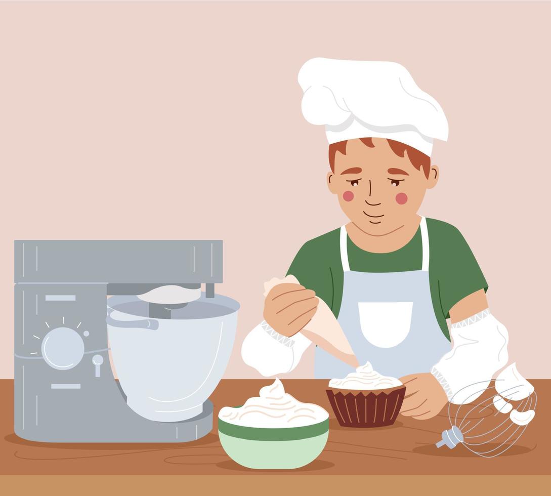 Childish Cooking School Flat Illustration vector