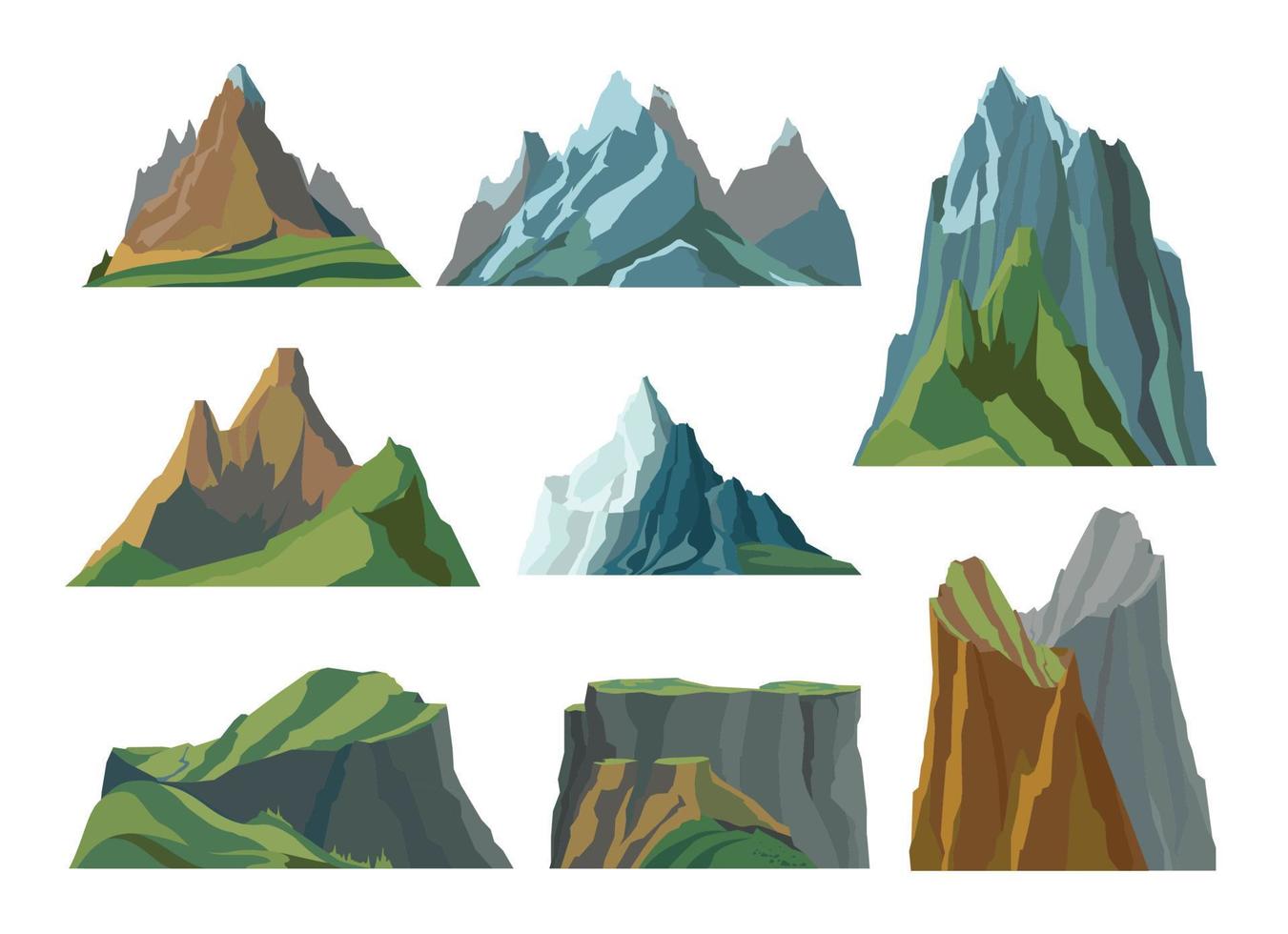 conjunto plano de montañas vector