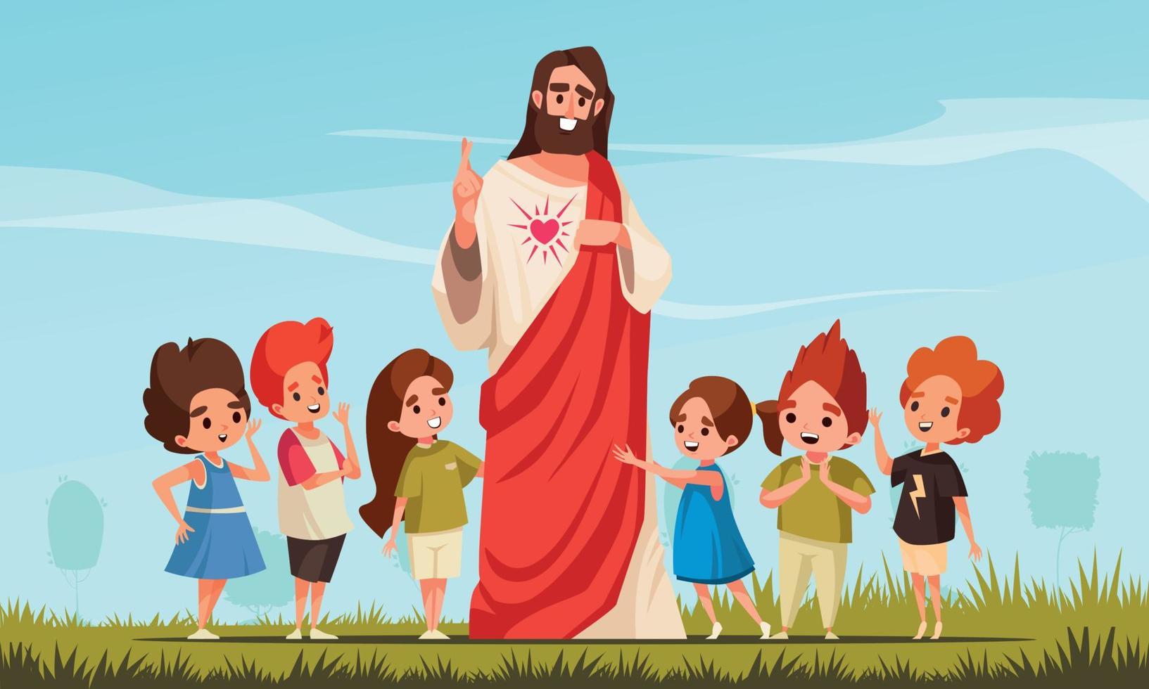 Jesus and Kids Scene vector