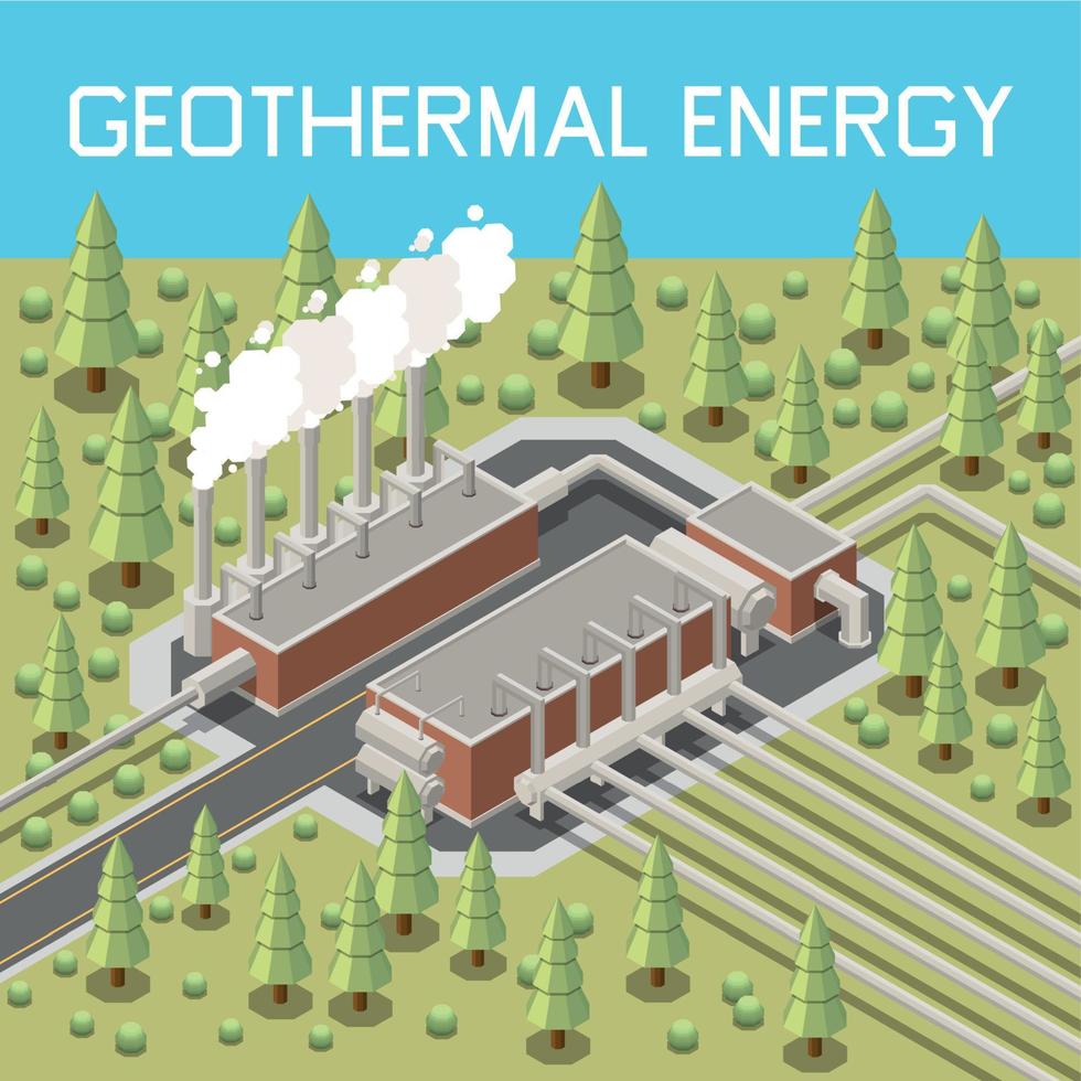 Isometric Geothermal Power Station vector