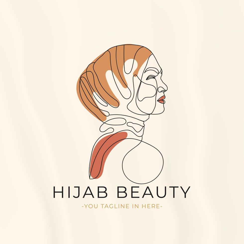 mujer hijab line art logo concepto de belleza, contorno femenino hijab, cartel de retrato vector