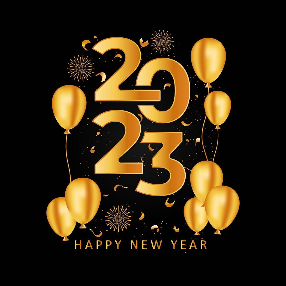 happy new year 2023 gold greeting poster design vector