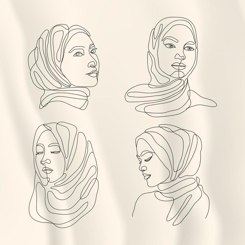 minimal of women in hijab line drawing collection vector