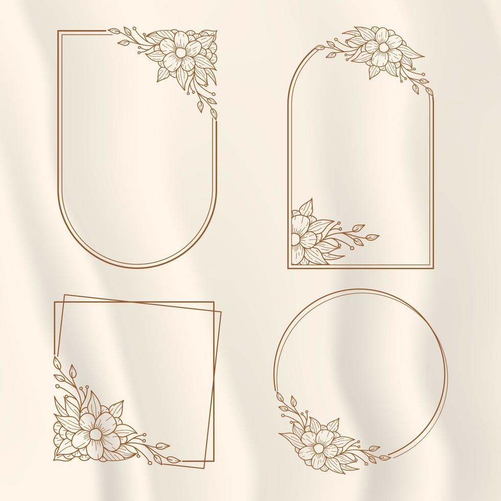 conjunto de marco floral decorativo, logotipo floral redondo y rectangular, concepto de logotipo de boda vector