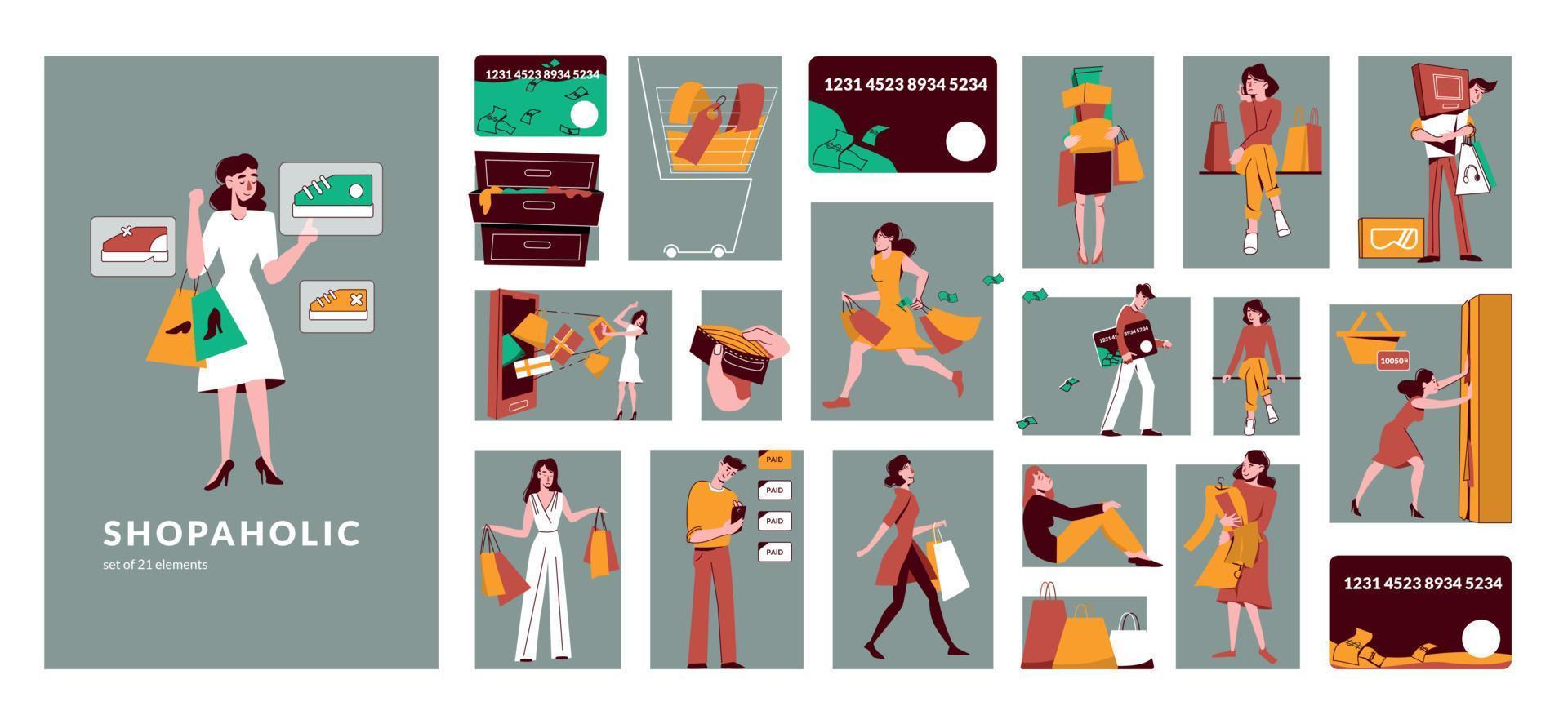 Shopaholic Flat Composition vector