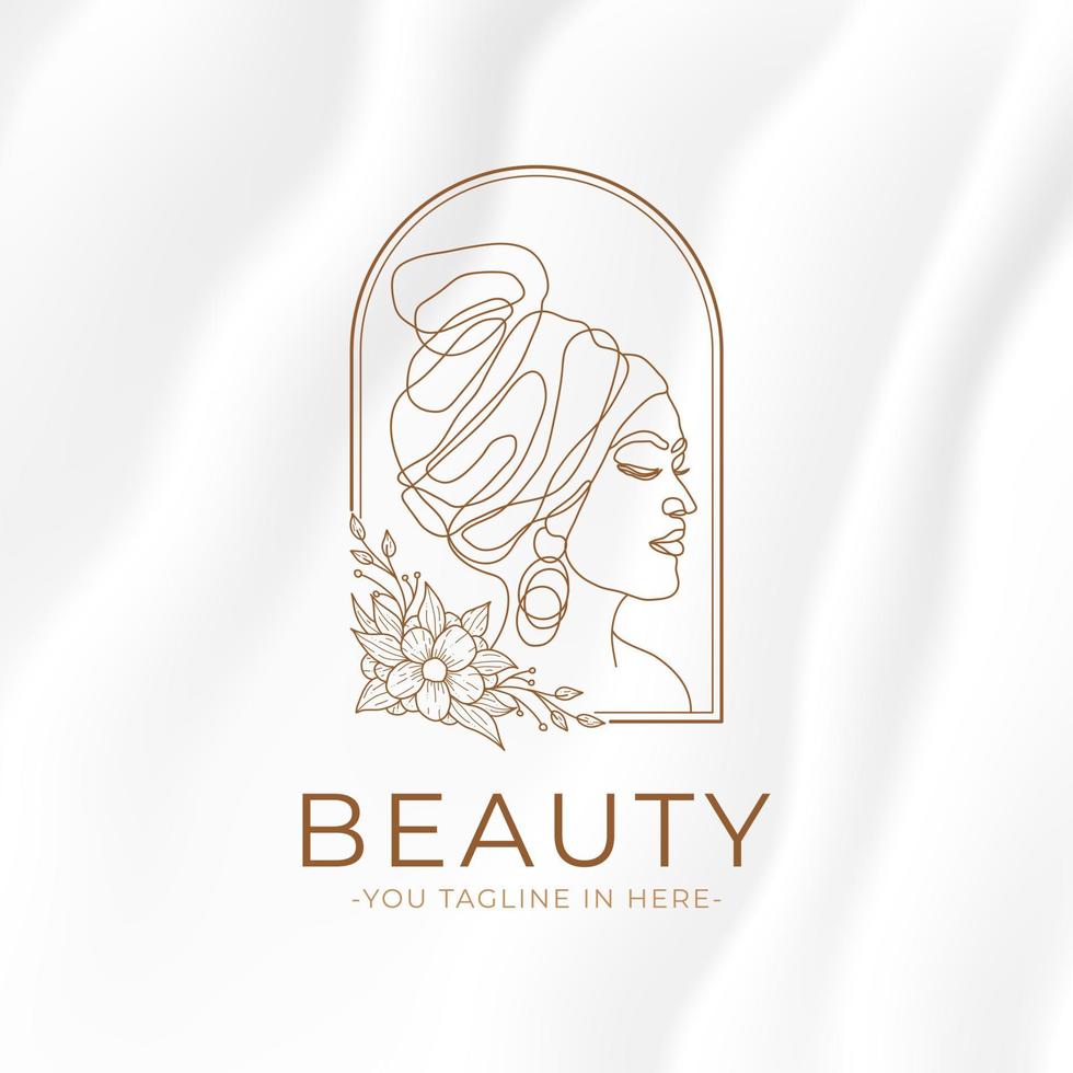 minimalistic floral women logo beauty concept,continuous template line drawing vector