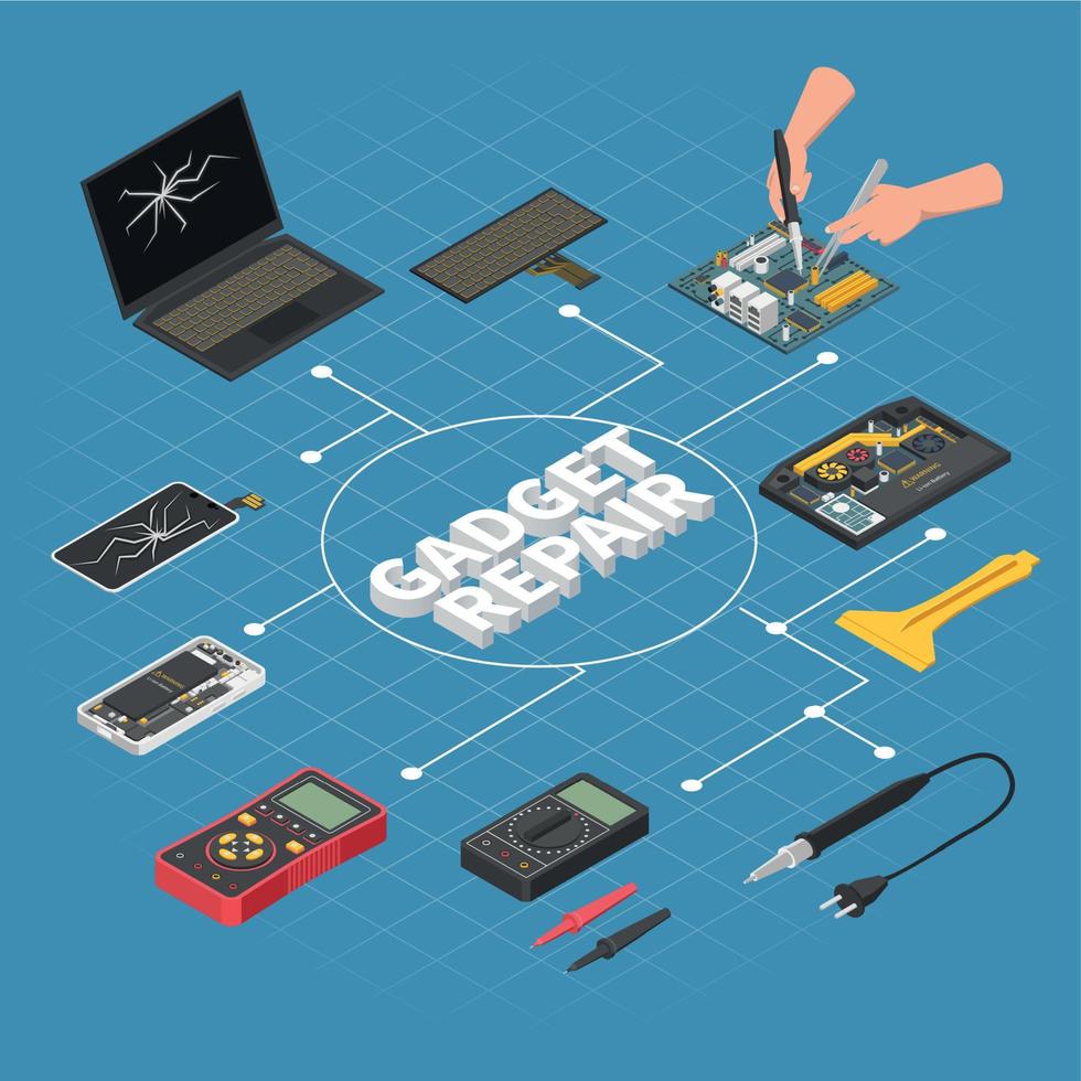 Gadget Repair Isometric Flowchart vector