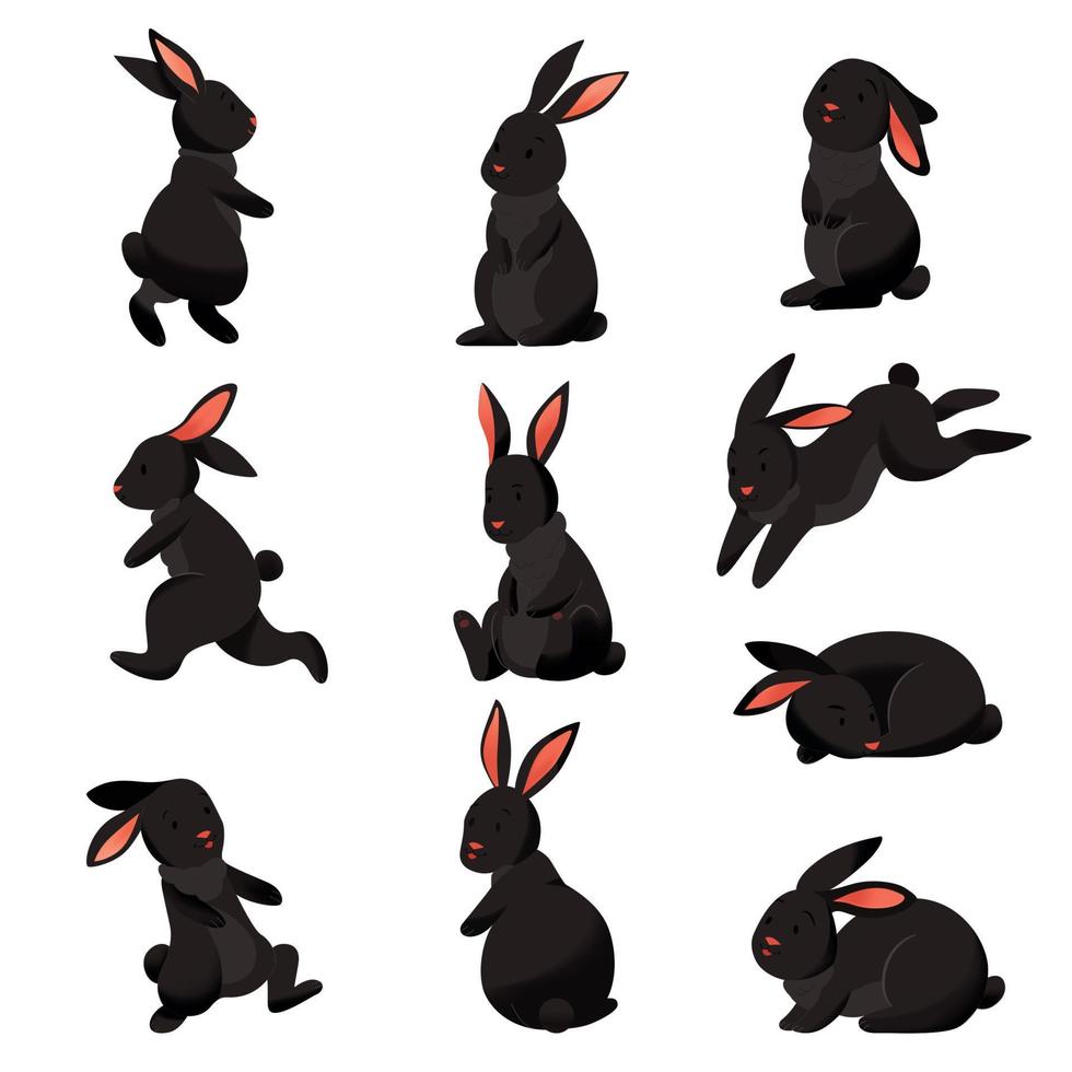 Black Rabbits Color Set vector